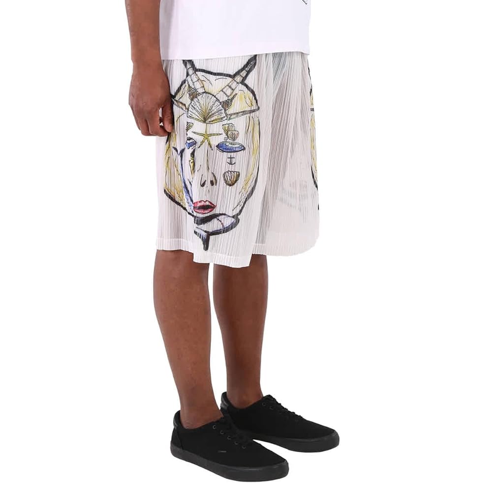 BURBERRY White Marine Sketch Sheer Plisse Shorts, Size Small